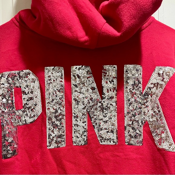 Pink VS sweatshirt with silver sequins and hoodie w/ Sherpa inside the hoodie - Picture 2 of 12